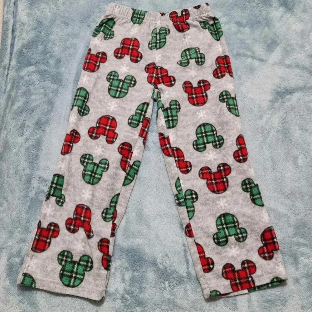 Disney Mickey Mouse Pajama Pants Child's 4 Fleece Gray Red Green Plaid